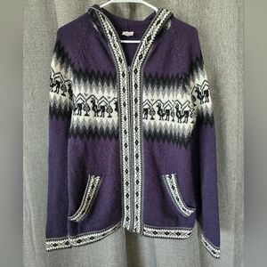 Alpaca Warehouse Hooded Little Alpaca Wool Knitted Full Zip Hoodie Sweater Sz L